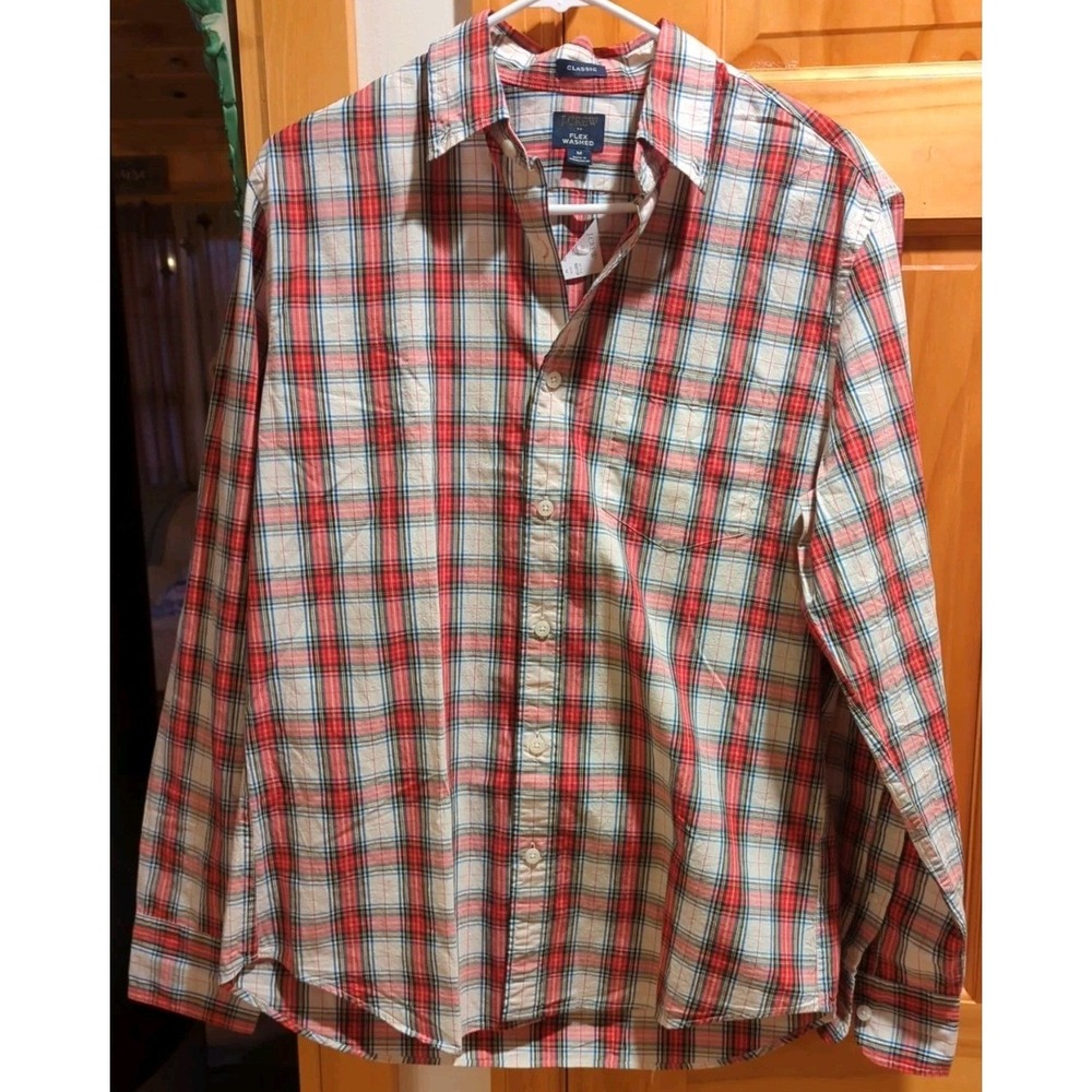 NWT Medium J.Crew Slim Flex Washed M Casual Shirt Plaid Large Red Multi Color
